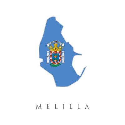 Flag of Melilla. Vector illustration. World map. Kingdom of Spain. High quality map of Melilla and flag. Shape map and flag of Melilla country.