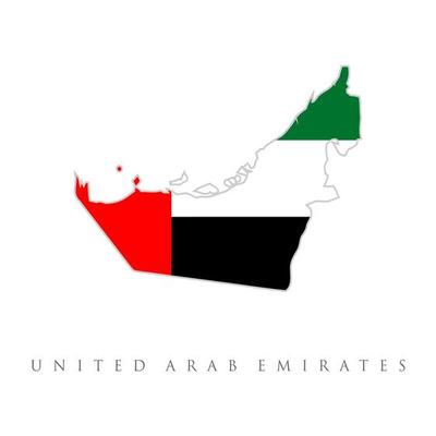 Map of United Arab Emirates with flag. Vector isolated simplified illustration icon with silhouette of United Arab Emirates map. National flag. White background