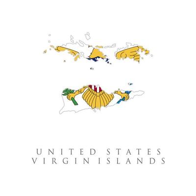 United States Virgin Islands map with official national flag illustration. The flag of the country in the form of borders. Stock vector illustration isolated on white background.