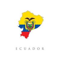 Ecuador map and flag in white background. Ecuador flag map. The flag of the country in the form of borders. Stock vector illustration isolated on white background.