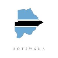 Map and flag of Botswana. Map outline and flag of Botswana, a light blue field cut horizontally in the centre by a black stripe with a thin white frame. with name text Republic of Botswana. vector