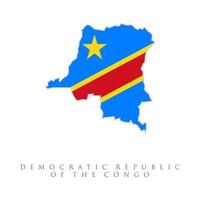 mapa de la bandera de la república democrática del congo.mapa de la república democrática del congo con una bandera oficial. ilustración sobre fondo blanco vector