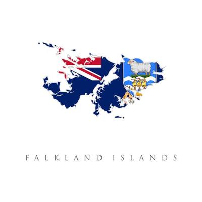 Falkland Islands Silhouette Flag Map. Map of Falkland Islands with national flag. Highly detailed editable map of South America country territory borders.