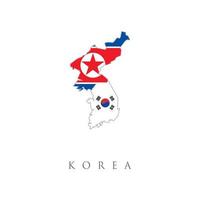 mapa de la bandera de corea del sur y corea del norte. mapa de ubicación de corea y banderas. mapa de la península de corea, lleno de la bandera de corea del sur y del norte vector