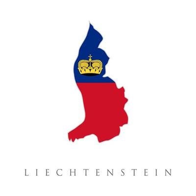 Map and National flag of Liechtenstein. Map Flag of Liechtenstein isolated on white background. Map of the Principality of Liechtenstein with national flag