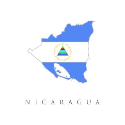 Flag of the Republic of Nicaragua overlaid on outline map isolated on white background. Map Of Nicaragua With Flag As Texture Isolated On white Background. Vector Illustration