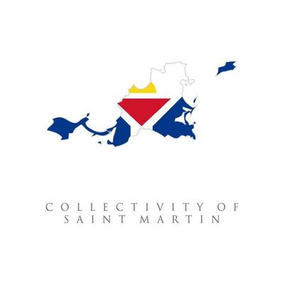 Collectivity of Saint Martin flag map. The flag of the country in the form of borders. Stock vector illustration isolated on white background.