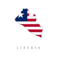 Map of Liberia with an official flag. Illustration on white background. Map outline and flag of Liberia, Eleven horizontal stripes alternating red and white in the canton a white star on a blue field vector