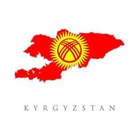 Map of Kyrgyzstan, Filled with the National Flag. Colorful flag, map pointer and map of Kyrgyzstan in the colors of the kyrgyz flag. High detail. Vector illustration