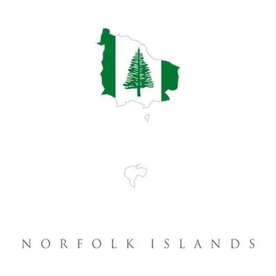 Vector illustration of Norfolk Island flag map. Norfolk Island Map Flag. Map of Norfolk Island with flag isolated on white background. Australian External territory of Australia. Vector illustration.