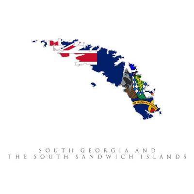 map of South Georgia and the South Sandwich Islands. Shape map and flag of South Georgia and the South Sandwich Islands country.