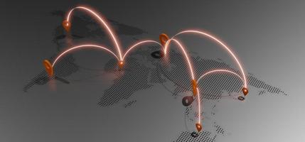 mapa mundial y pines de coordenadas sistema de navegación gps enlaces de comunicación ilustración 3d