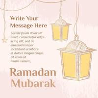 Ramadan Kareem Illustration With Lantern Concept. Hand Drawn Sketch Style vector