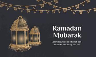 Ramadan Kareem Illustration With Lantern Concept. Hand Drawn Sketch Style vector