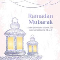 Ramadan Kareem Illustration With Lantern Concept. Hand Drawn Sketch Style vector