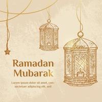 Ramadan Kareem Illustration With Lantern Concept. Hand Drawn Sketch Style vector