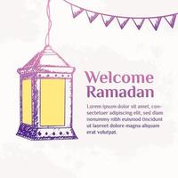 Ramadan Kareem Illustration With Lantern Concept. Hand Drawn Sketch Style vector