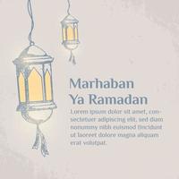 Ramadan Kareem Illustration With Lantern Concept. Hand Drawn Sketch Style vector