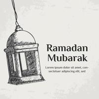 Ramadan Kareem Illustration With Lantern Concept. Hand Drawn Sketch Style vector