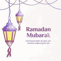 Ramadan Kareem Illustration With Lantern Concept. Hand Drawn Sketch Style vector