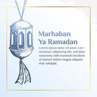 Ramadan Kareem Illustration With Lantern Concept. Hand Drawn Sketch Style vector