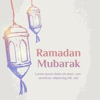 Ramadan Kareem Illustration With Lantern Concept. Hand Drawn Sketch Style vector