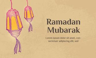 Ramadan Mubarak Illustration With Lantern Concept. Hand Drawn Sketch Style vector