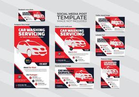Social media marketing post template set for car wash companies vector