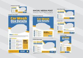 Social media marketing post template set for car wash companies vector