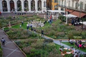 Bergamo Italy September 2018 Old Town in a high-rise city transformed into a botanical garden for the masters of the landscape photo