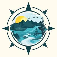 Vector illustration of mountain and lake scenery symbol