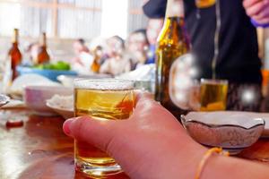 A gold mug of beer. Glass beer gold. photo