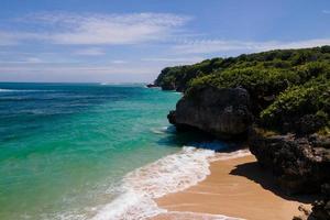 Astonishing views of ocean waves and beach, rocky shores are astonishing. photo