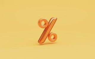 Golden percentage sign symbol on yellow for discount, sale promotion concept by 3d render. photo