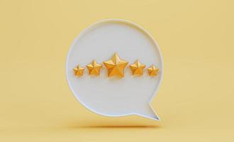 Five golden stars inside white message box for client excellent evaluation by 3d render. photo