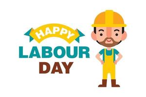 Happy labour day with flat design construction worker character vector