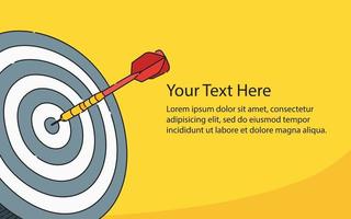 Bullseye Dart Arrow hitting a target on the center  of Dartboard on yellow background with copy space. Vector illustration