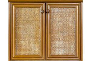 Cabinet door wicker with wood frame vintage isolated on white background. photo