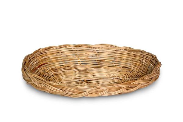 Round-flat Rattan Basket Isolated on the White Background Stock