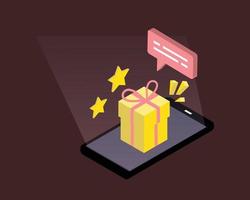 surprise gift box from mobile phone banner vector