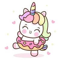 lindo unicornio donut pony dibujos animados kawaii ilustración