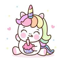 lindo unicornio cumpleaños cupcake pony dibujos animados kawaii ilustración