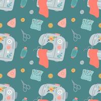 Set of sewing elements for needlework. Vector seamless pattern in flat style