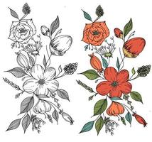 Vector branch with spring flowers. Realistic  branch. Detailed hand drawn clip art element.