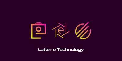 Letter e monogram photo logo design with dark background. vector