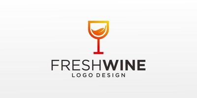 copa de vino y diseño de logotipo de hoja sobre un fondo claro. vector