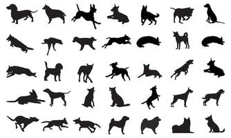 Vector silhouette of dog on white background.