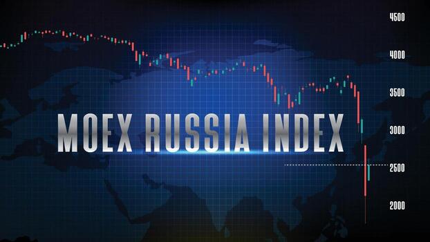 abstract futuristic technology background of MOEX Russia Index and candle stick chart graph vector