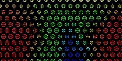 Dark Multicolor vector background with occult symbols.