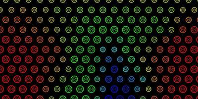 Dark Multicolor vector background with occult symbols.